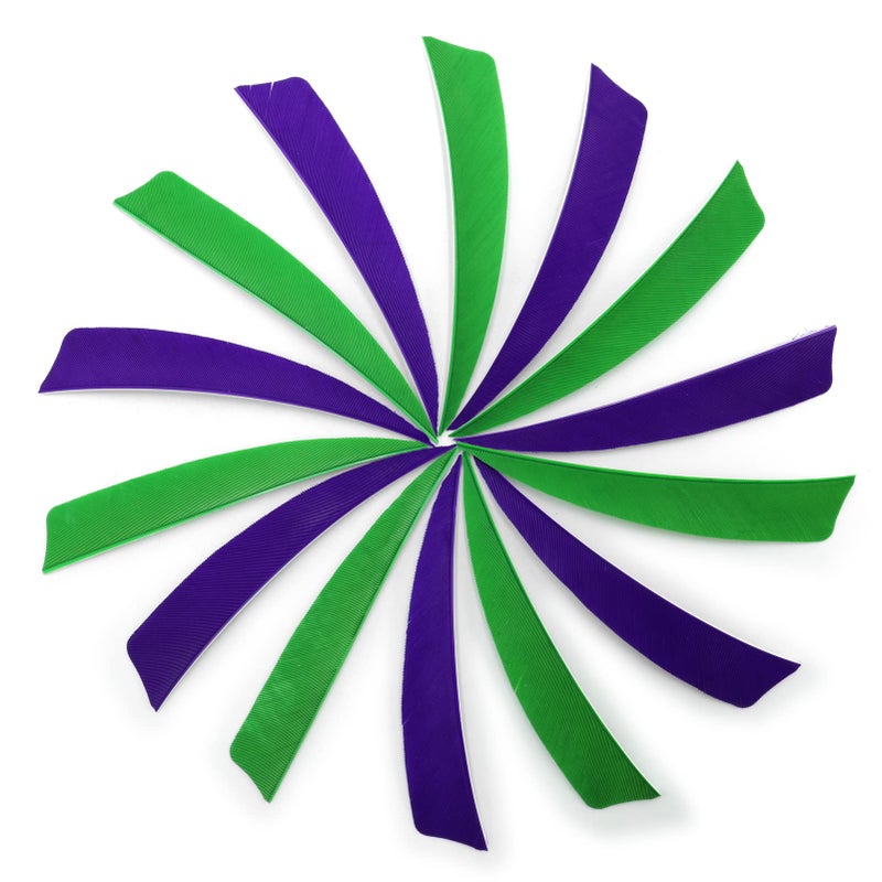 Obert Archery 60pcs Arrow Feathers 4 inch Hunting Arrows Fletching Right Wing Green Purple Shield Cut - Image 3